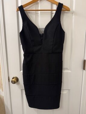 Crystal Doll Black V-Neck Sleeveless Midi Sheath Dress